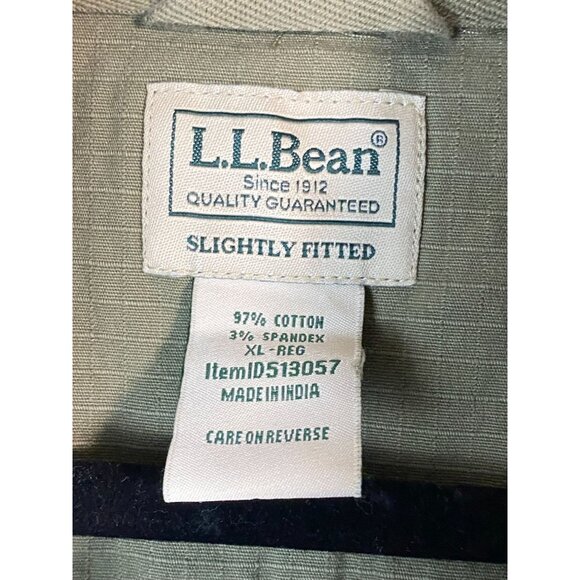 LL Bean Slightly Fitted Green Shacket Shirt Jacket Men XL Ripstop Military Light - Picture 3 of 16